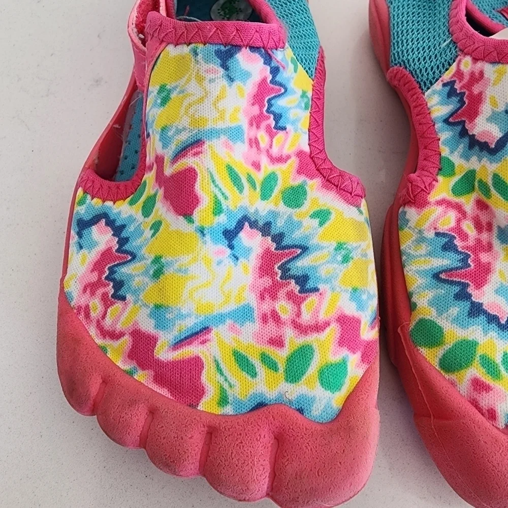 Newtz Water Shoes Pink Blue Tie Dye Velcro Closure Girls 11/12 Amphibian Cute